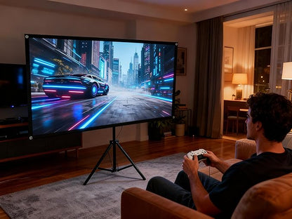 80 Inch Projector Screen with Stand, Portable 4K HD PVC Projection Screen, Tripod Projector Screen with Carrying Case for Indoor&Outdoor Movie Night, Wrinkle-Free,16:9