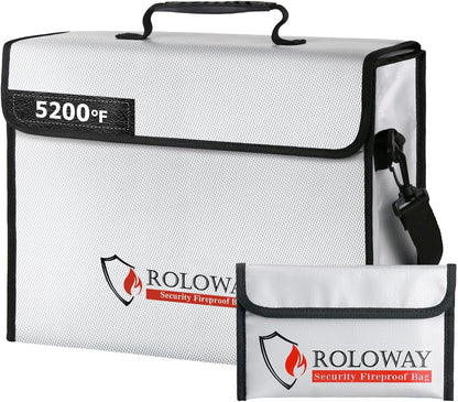 ROLOWAY Fireproof Document Bag 5200°F Heat Insulated (15 x 12 x 5 inches), Fireproof Bag with Fireproof Money Bag for Cash Safe, Fireproof Document Box, Fireproof Safe Bag for Document Safe