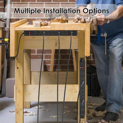 JUNNUJ Multi Angle Mount 10 Outlet 20 Amp Power Strip Heavy Duty, 2700J Surge Protector Under Desk with Switch 20A, Garage Workbench Gaming Outlet Table Wall Mountable, 10FT 12AWG Extension Cord