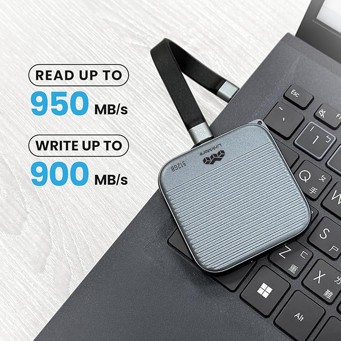 LinkMore 512GB Magnetic External Portable SSD – 950MB/s Read – for ProRes 4K – Phone SSD Compatible with MagSafe, USB-C, USB-A, iPhone 15/16, Mac, PC (NR P100)