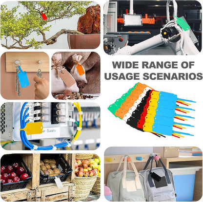 100pcs Blank Plastic Tags for Labeling Reusable Hanging Tags Ties Key Tag Storage Labels Waterproof Plastic Mark Label Writable Hang Sign with One Marker Pen (Orange)