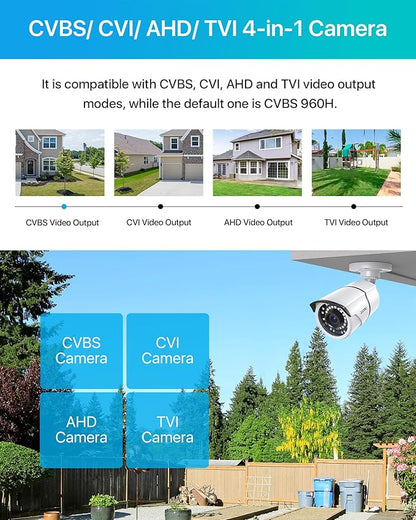 ZOSI 1080p CCTV Security Camera, 4-in-1 TVI/CVI/AHD/CVBS Bullet Cameras, IP66 Weatherproof, 36PCS IR LEDs, 120ft Night Vision, Aluminum Metal Housing, Work for 1080P Home Surveillance Analog DVR