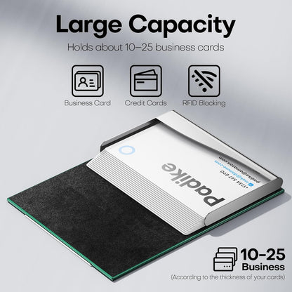 Padike Business Card Holder, Business Card Case Professional PU Leather & Stainless Steel Multi Card Case,Business Card Holder Wallet Credit Card ID Case/Holder for Men & Women. (U-Green)