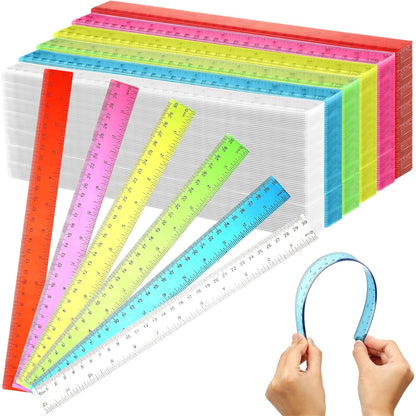 Fumete 300 Pack 12 Inch Plastic Rulers Bulk for Classroom Operation Christmas Supplies Flexible Transparent Assorted Color Ruler with Centimeters and Inches for Office Teacher Student