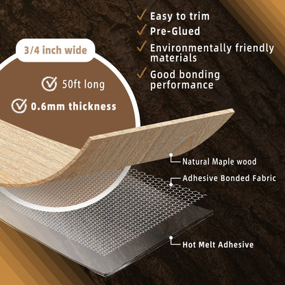 GSCIT Club Maple Edge Banding, 3/4 inch x 50ft Wood Edge Banding Pre-glued Flexible, Veneer Tape Banding for Cabinet Repair Furniture Restoration