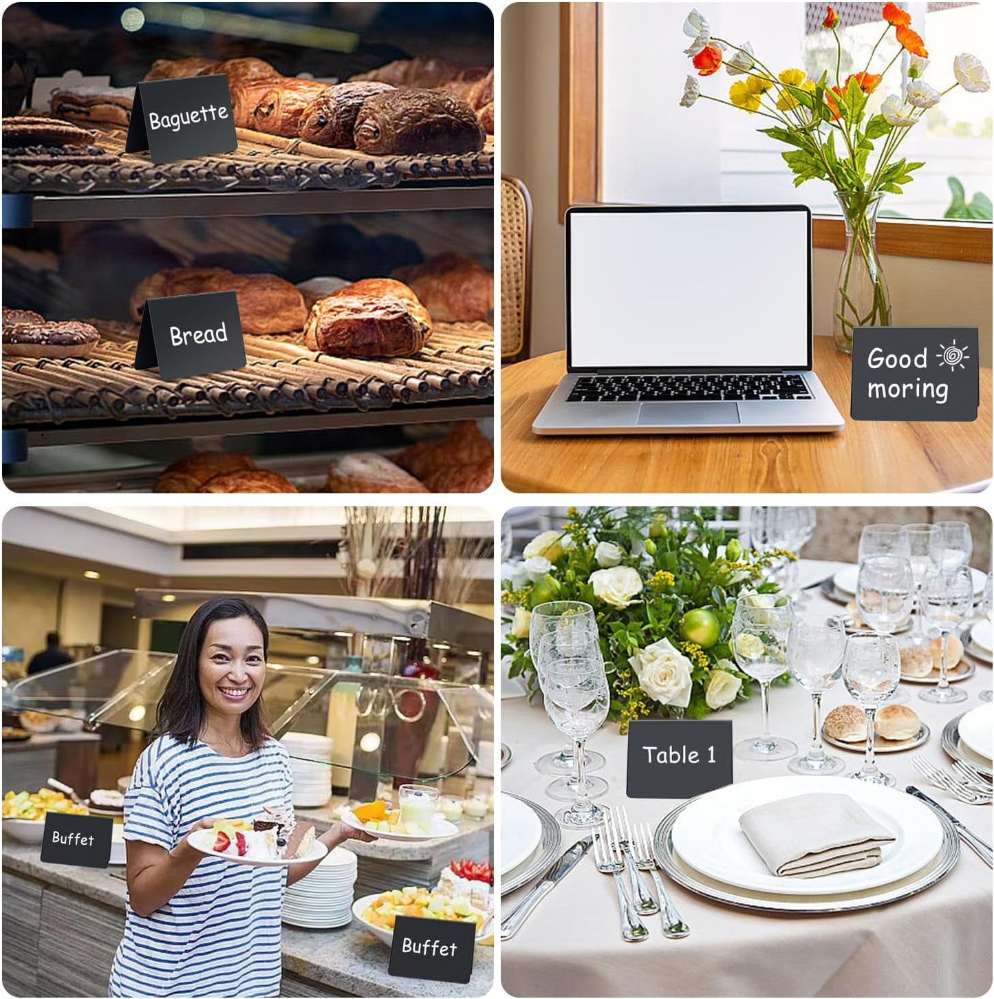 4"x3" Mini Chalkboard Signs Food Labels for Party Buffet Food, 12 Pcs Food Signs Tags for Display, Reusable Tabletop Small Message Chalk Board Signs for Tables Place Cards Wedding Bakery Birthday