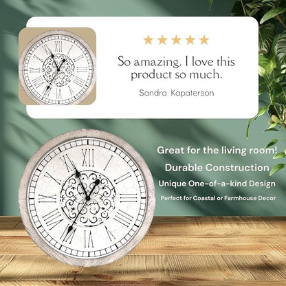 Large Decorative Vintage Worn Wall Clock - Big Farmhouse, Rustic, Coastal Decor - 25 inches for Living Room or Bedroom - Battery Operated
