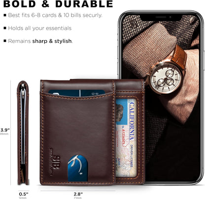 SERMAN BRANDS RFID Blocking Slim Bifold Genuine Leather Minimalist Front Pocket Wallets for Men with Money Clip Thin Gift