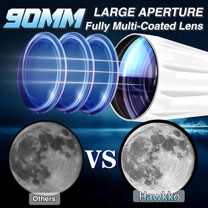 Telescope, 90mm Aperture 900mm Astronomical Refractor Telescope for Adults High Powered - Multi-Coated Professional Telescopes for Astronomy Beginners with AZ Mount, Portable Carry Bag, Phone Adapter