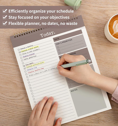 To Do List Notepad, 52 Undated Sheets （8.5"×11"）Duplex-printed Daily Planner For Work Home School Office Desk Accessories Supplies & Goal Setting Tasks- Brown