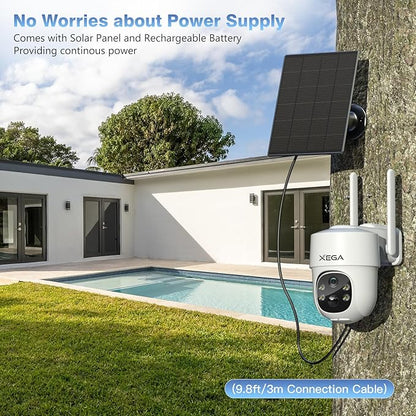 Xega 4G LTE Cellular Security Camera Solar with SIM Card,Wireless Outdoor No WiFi Security Camera,2K HD PTZ Night Vision Motion Detection 2 Way Talk TF&Cloud Storage,Only Support the Built-in SIM Card