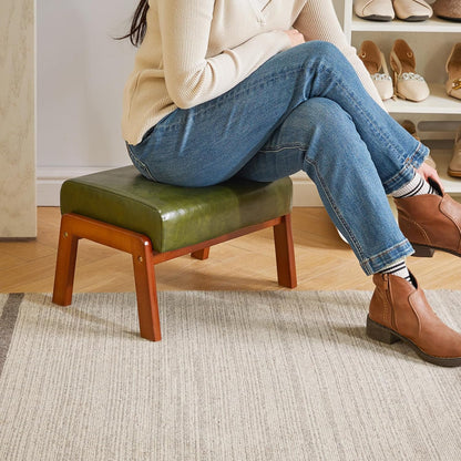 IBUYKE 10.2” H Small Foot Stool Ottoman, Rectangle PU Faux Leather Foot Rest with Padded Seat and Wood Legs, Modern Accent Ottoman Foot Rest for Living Room Bedroom Couch Office, Dark Green WBD013GR