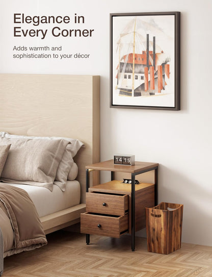 2 Gallons Rectangular Wastebaskets - Acacia Wood Waste Basket with Handles - Small Trash Can for Bathroom - Brown Garbage Bin for Spa Bathroom Decorative, Kitchen Counter, Living Room (Walnut)