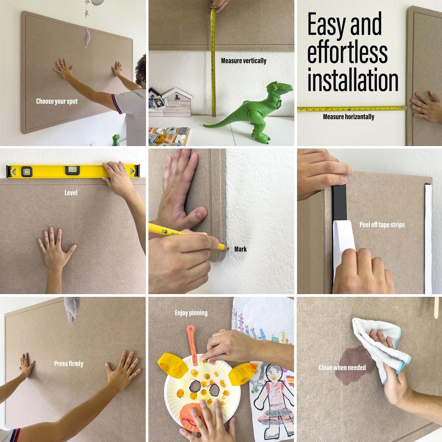 Large Bulletin Board 36 x 18 Inches - Foldable Felt Bulletin Board for Wall, Cork Board Alternative with 38 Wood Pins & 6 Note Pads, Vision Board - Khaki