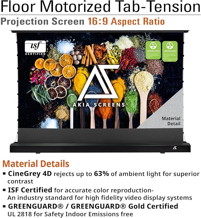 Akia Screens 101 inch Floor Rising Projector Screen Motorized with Remote, ALR Projector Screen Ambient Light Rejecting Movie Screen for Standard Throw Projection Indoor, CineGrey 4D AK-FMT101UH2-C4D