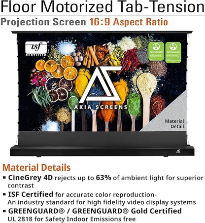 Akia Screens 101 inch Floor Rising Projector Screen Motorized with Remote, ALR Projector Screen Ambient Light Rejecting Movie Screen for Standard Throw Projection Indoor, CineGrey 4D AK-FMT101UH2-C4D
