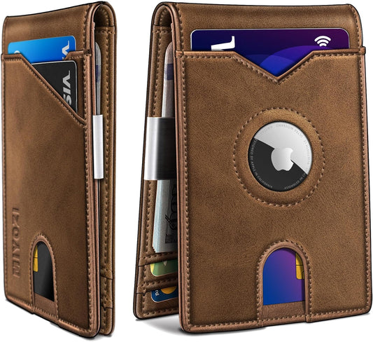 Airtag Wallet for Men,with Money Clip 11 Cards Slim Front Pocket Leather RFID Blocking Wallet with Gift Box