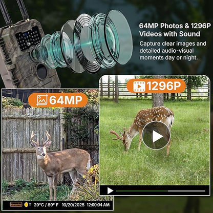 GardePro E6+ WiFi Trail Camera (Non-Cellular), 64MP Game Camera with Dual Antennas & 165 ft WiFi Range, No Glow Night Vision, Motion Activated