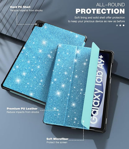 TiMOVO Case for Samsung Galaxy Tab A9+/A9 Plus 11 Inch 2023 SM-X210/X216/X218, Slim Lightweight Stand Hard Back Shell Protective Cover, Auto Wake/Sleep, Glitter Sky Blue
