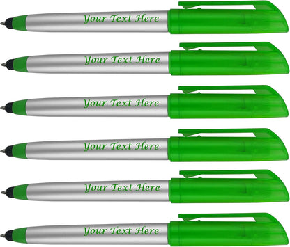 Personalized Pens with Highlighter and Stylus -250 Pack Bulk-Free Imprint - 3 In Highlighter, Ballpoint Pen, and Stylus Combo- add Custom Business Name, Logo or Gift Message- Green
