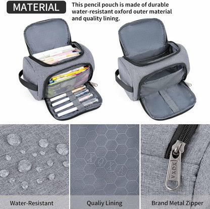 XQXA Large Capacity Pencil Case Organizer, Multifunctional Extra Big Pencil Pouch with Compartmens, Travel Simple Stationery Pen Bag, Fabric Pencil Bag for Men Women Girl Boy (Grey)