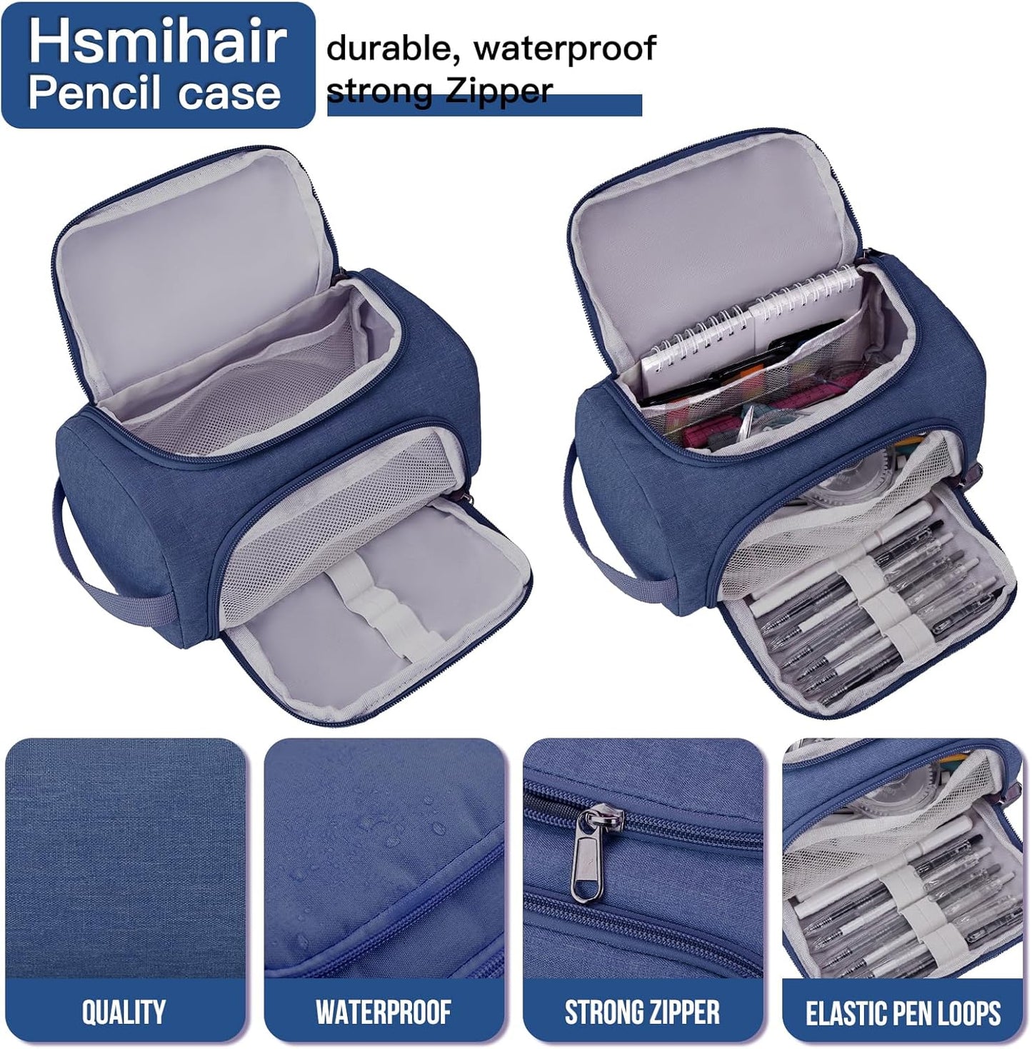 Large Pencil Pouch,Pencil Case Aesthetic,Zipper Pencil Box For Girls Back To School Supplies Emergency Bag Makeup Bag (DeepBlue)