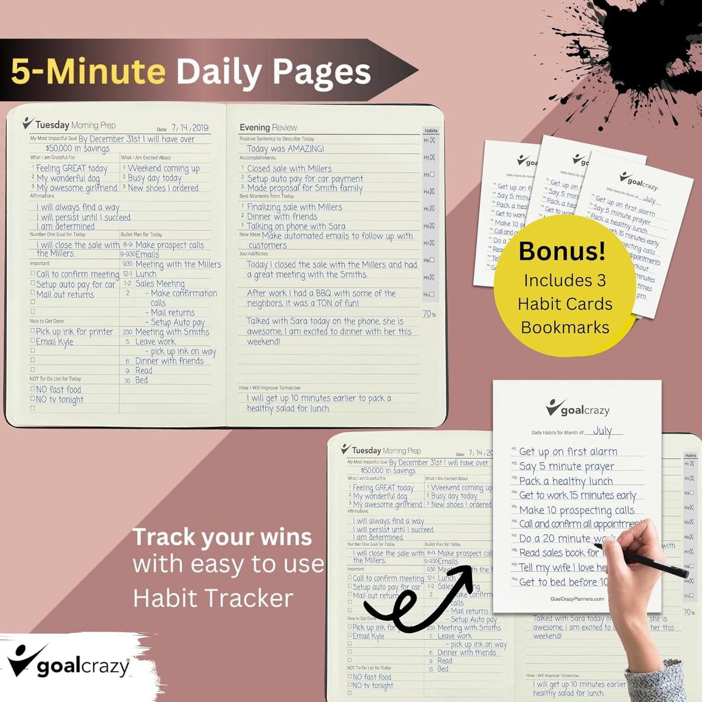 Undated Planner – 90 Day Guided Journal & Productivity Organizer, A5 Daily & Weekly Planner 2025 2026 with Goal Setting, Habit Tracker, To Do List, Academic & Work Calendar, Leather Hardcover - Rose Gold