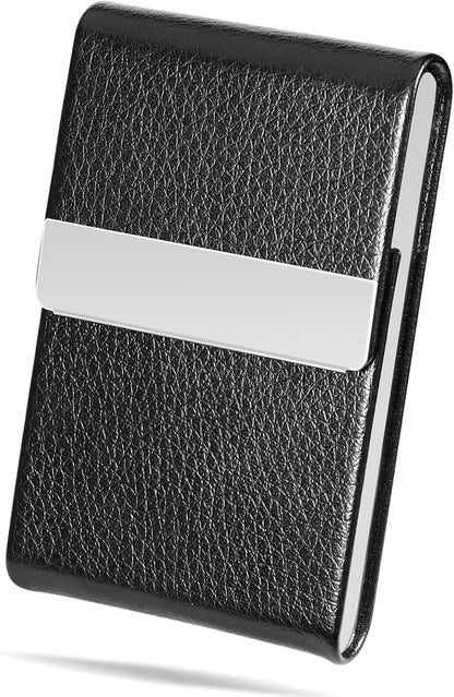 Business Card Holder with Ultra Slim Design, Business Card Case with Premium PU Leather, Suit Pocket Metal Card Holder for Women/Men, Magnetic Closure Quick Access Cards, Small and Easy to Carry