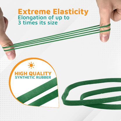 PlasticMill Green Rubber Bands Size 33 (3 1/2" x 1/8") - #33 Colored Rubber Bands Office Supplies - Strong, Elastic Bands for Crafts, Balloon Garland, Cash, File Folders (100-Pack)