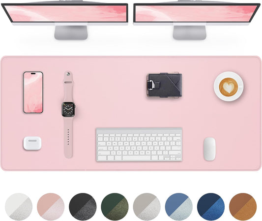 PU Leather Desk Mat Protector - 55"x17" Large Non-Slip Office Desk Pad, Waterproof Keyboard & Mouse Pad, Premium Workstation Cover for Home & Office (Light Pink)