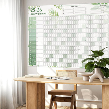 Ospelelf Large Wall Calendar 2025-2026 - 32'' x 48'' Dry Erase Calendar for Wall, 12 Month Laminated Calendar for Classroom, Family, Use July 2025 - June 2026 (Leaf)