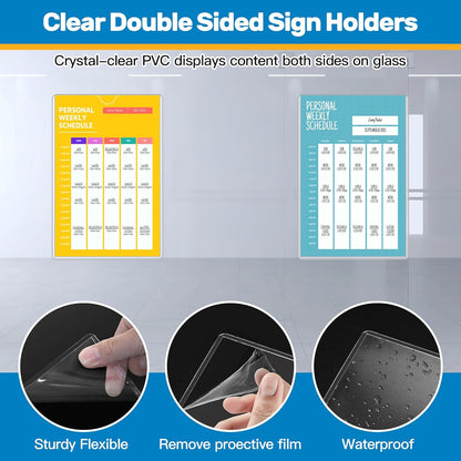 Magnetic Sign Holder 11 x 17 Adhesive Frame 5 Pack, Rigid Plastic Document Paper Holder with Magnet & Adhesive Strips, Wall Door Sign Holders Magnetic Frame for Office Home Store Restaurant