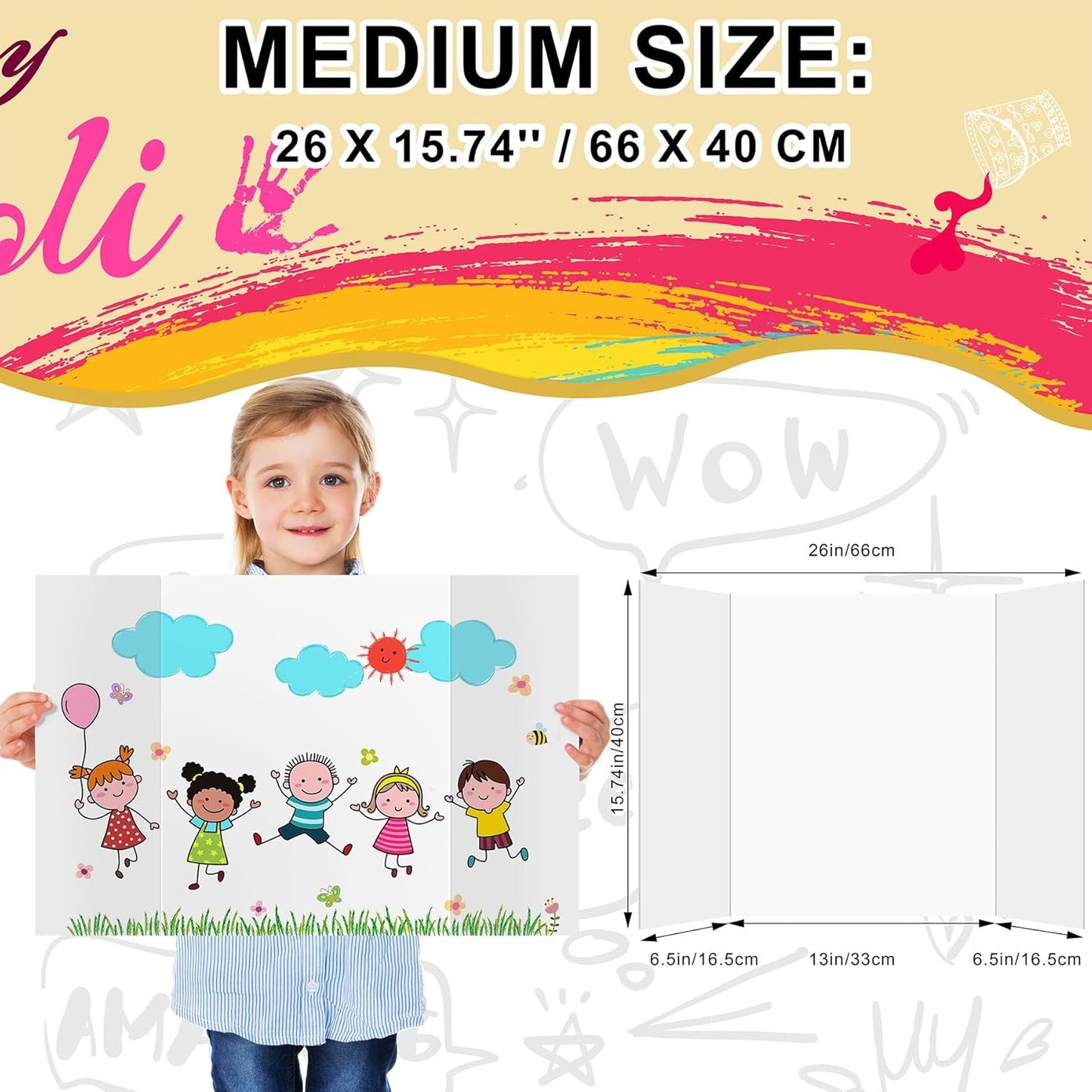 HAUTOCO 4 Pcs Medium Trifold Poster Board 26 x 15.74 inches Tri Fold Presentation Boards White Corrugated Project Boards for Science Fair, School Project, Event Displays, Business