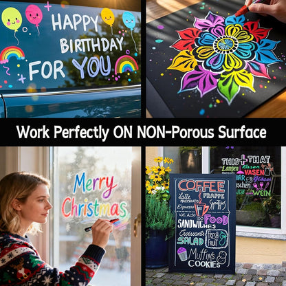 Window Chalk Markers for Cars Glass Washable, 8 Colors Liquid Chalk Marker Pens with 7mm 2 in 1 Nib Wide Tips, Big Chalkboard Markers Car Window pens