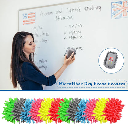 Epakh 12 Pieces Magnetic Microfiber Dry Eraser Microfiber Whiteboard Washable Shag Erase Board for Markers Chalk Home Classroom and Office(Grey, Neon Green, Neon Yellow, Red, Pink, Blue)