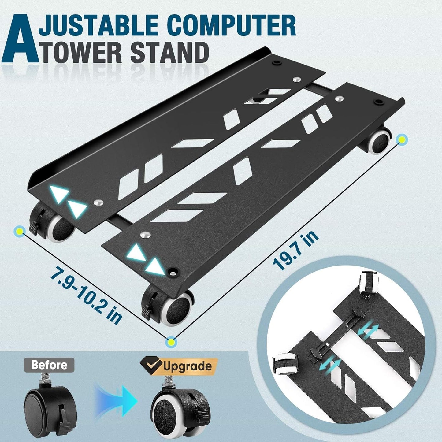 Seloom Computer Tower Stand, Adjustable PC Stand, Heavy-Duty Mobile CPU Tower Holder with Rolling Caster Wheels, Fits Most Gaming Desk Floor