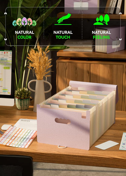 Accordion File Organizer, 26 Pockets Wheat Straw Expanding File Folder, Monthly Bill Receipt Organizer, A-Z Tabs, 100% BPA Free, Return to Nature, Healthy Living-Lavender Purple