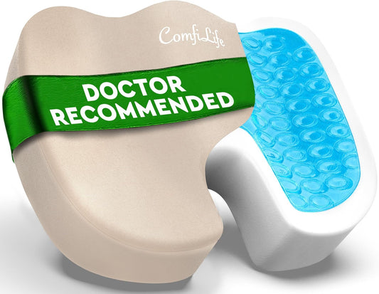 ComfiLife Premium Gel & Memory Foam Seat Cushion – Doctor Recommended Office Chair Cushion, Car Seat Cushion – Chair Cushions for Back & Sciatica Pain Relief – Seat Cushions for Office & Desk (Beige)