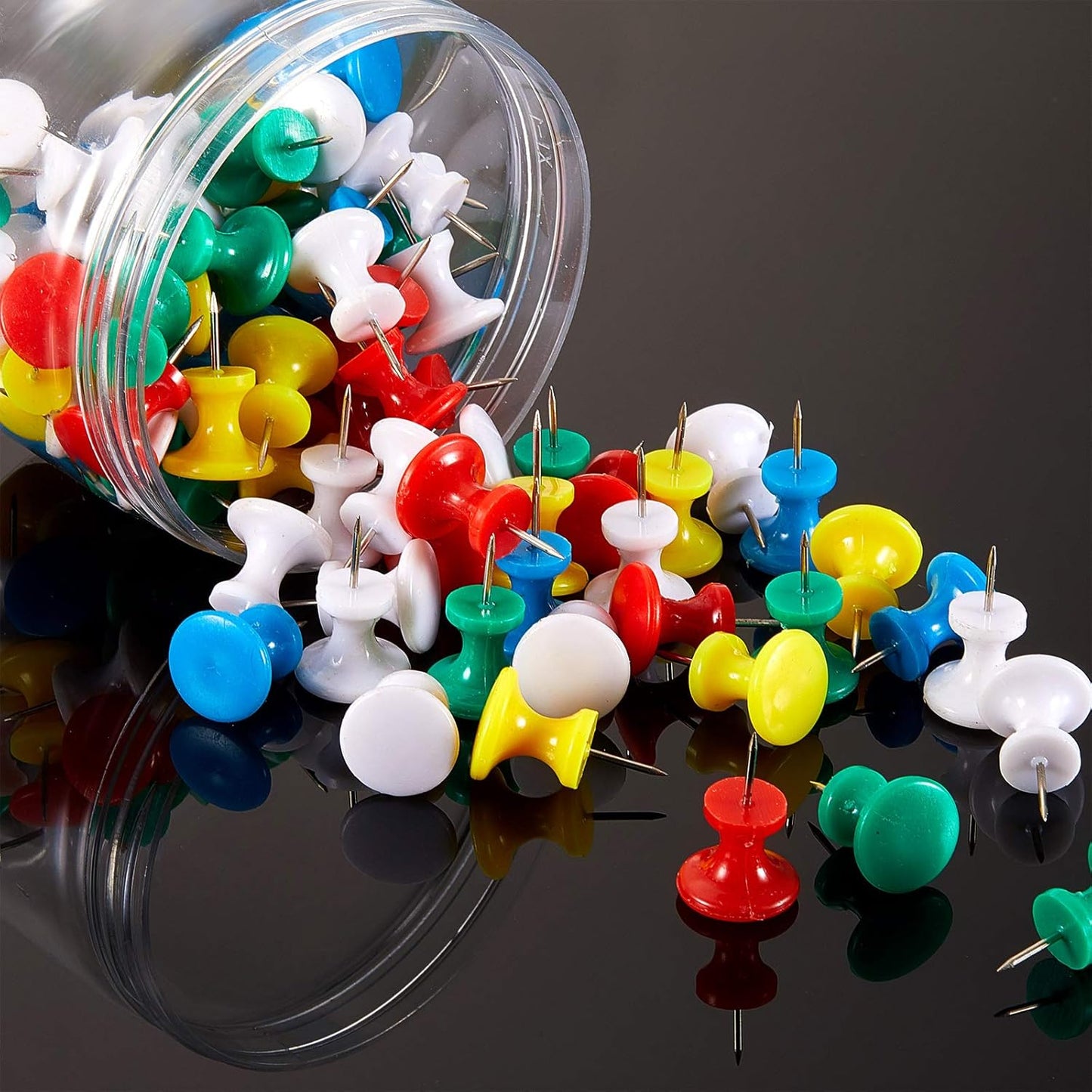 Outus 100 Pcs Giant Push Pins Large Thumb Tacks Plastic Heads 1 Inch Jumbo Push Pins for Cork Board Map Posters Office School(Red, Yellow, Blue, Green, White)