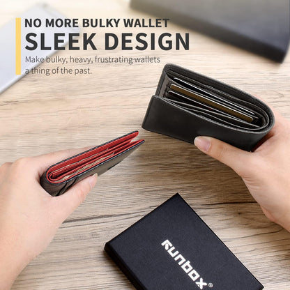 RUNBOX AirTag-Wallet-Mens-Slim-RFID Blocking Wallets Leather with Bill Compartment Air Tag Bifold Card Holder Wallet Gifts for Men Dad