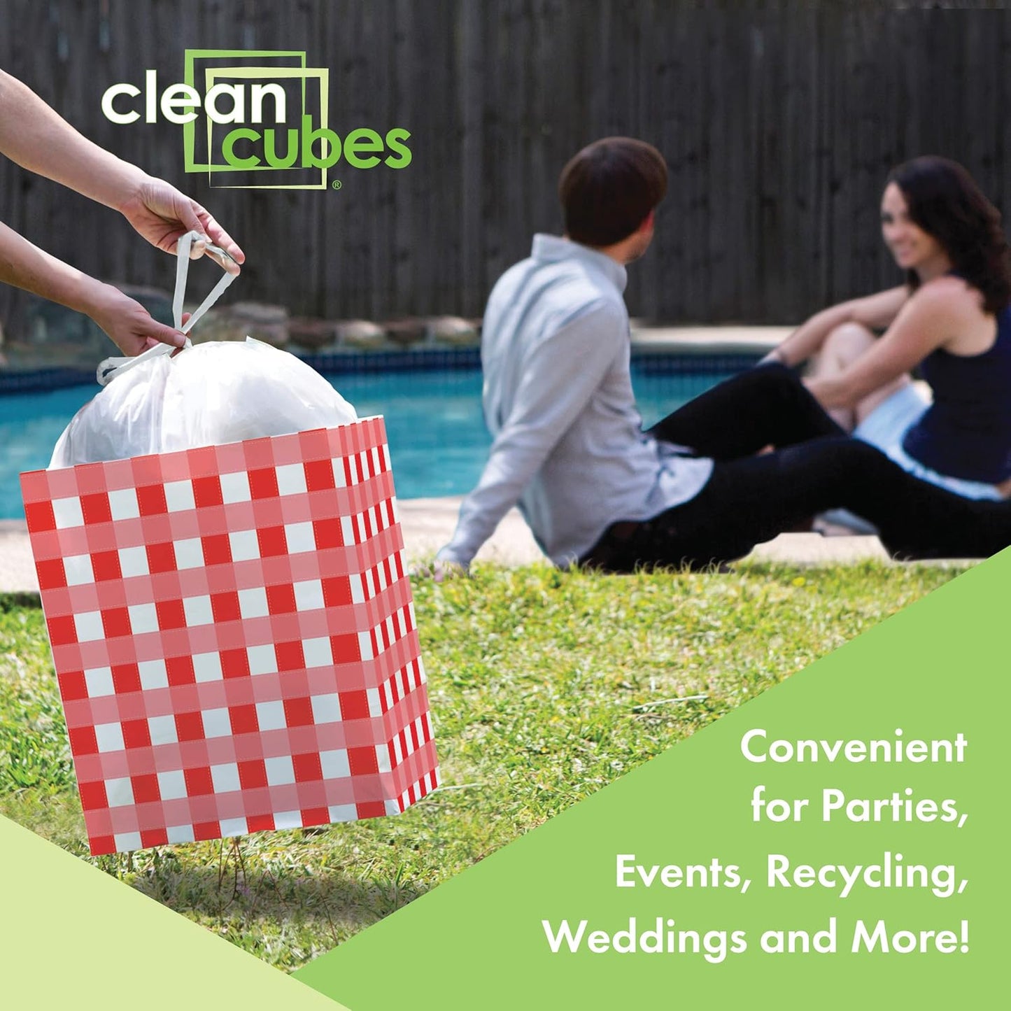 | 13 Gallon Disposable Trash Cans (3-Pack) with Fitted Trash Bags - Reusable Garbage and Recycling Bins for Parties, Events, and More (Picnic - 17" Height x 13.5" Width x 10" Depth)