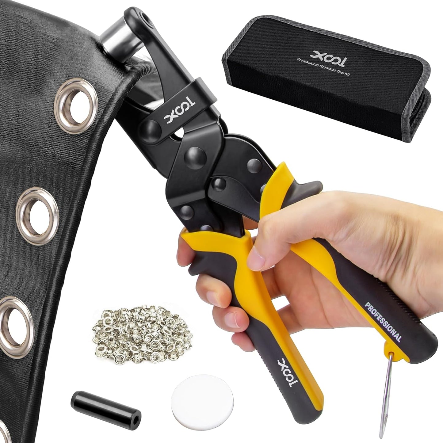 XOOL Grommet Tool Kit, 200PCS 3/8 inch 10mm Grommets, Leathercraft Punching Tool, for Canvas, Fabric, Tarps, and DIY Craft Projects
