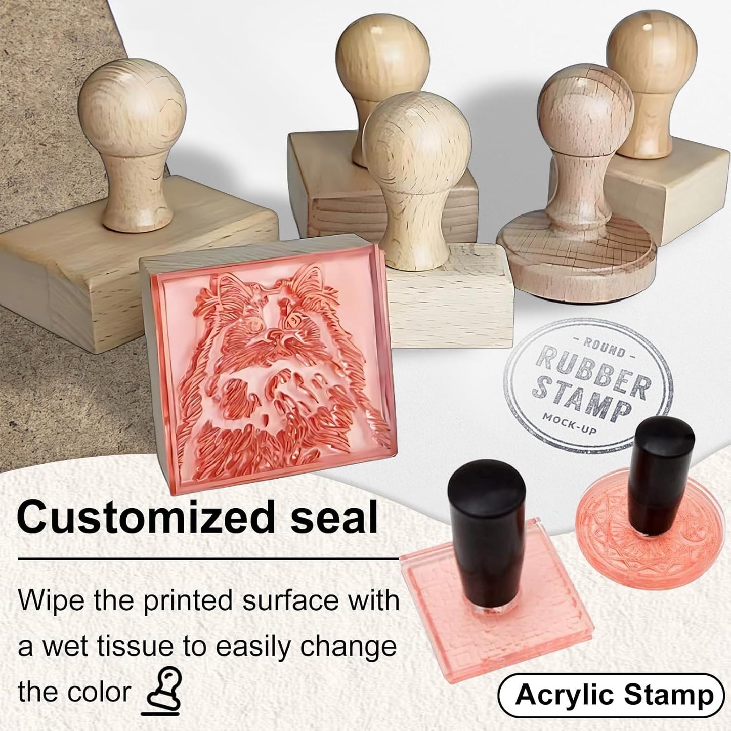 Custom Stamp – Personalized Wooden Rubber Stamp with Logo, Name, and Address, Upload Your Own Design, Multiple Sizes for Branding & Crafting (Rectangle)