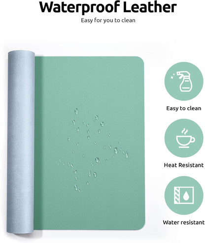 YSAGi Leather Desk Protector, Office Mat, Large Mouse Mat, Non-Slip PU Leather Blotter, Laptop Desk Pad, Waterproof Writing Pad for Office and Home (Green-Blue, 23.6" x 13.8")