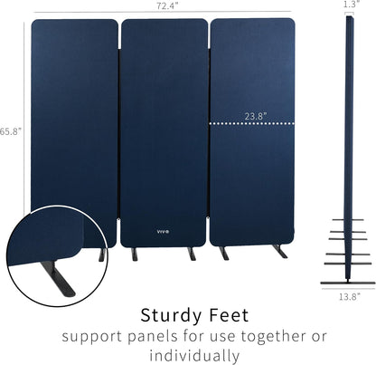 VIVO Freestanding 72 x 66 inch Privacy Panel, Cubicle Divider, Acoustic Wall Partition, x3 24 inch Panels, Navy Blue, PP-3-T072NB