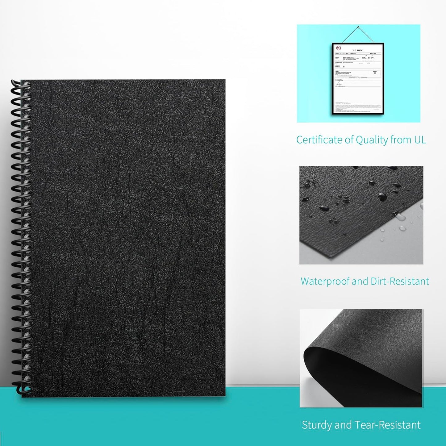 Binditek 50 Pack 16 Mil Leather-Textured Heavyduty Polycovers, 11 x 17 Inches, Tabloid Size, Binding Presentation Covers for Business Reports and Proposals, Black, Office Supplies