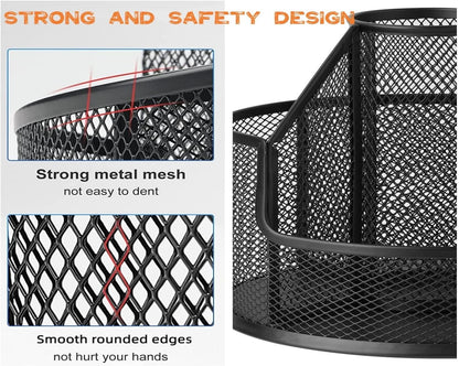 Pencil Holder, Rotating Desk Organizer, Metal Pen Organizer Mesh Pen Holder Office Desk Accessories Cute Office, School, Home,Art Suppliers (Black)