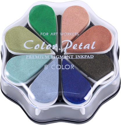 YPSelected 8 Assorted Multi Colours Waterdrop Shaped Craft Rubber Stamps Petal Ink Pads for Paper Wood Fabric (Set 1023)