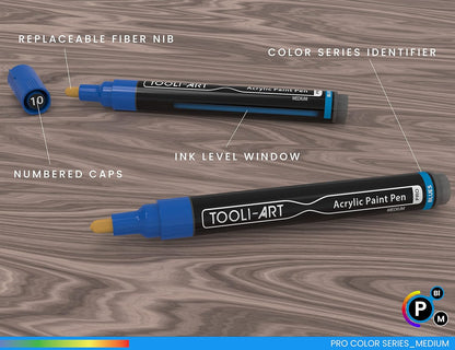 TOOLI-ART 22 Acrylic Paint Markers Paint Pens Pro Color Series Set 3mm Medium Tip for Rock Painting, Glass, Mugs, Wood, Metal, Glass Paint, Canvas, DIY. Non Toxic, Waterbased, Quick Drying (BLUES)