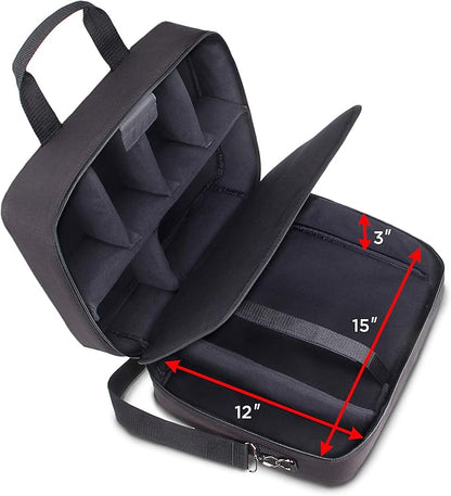 USA Gear Projector Carrying Case, Customizable Scratch Resistant Interior, HDMI Projector Bag Compatible with Epson, Benq and More Bluetooth (15 x 12 x 3 inches) - Black